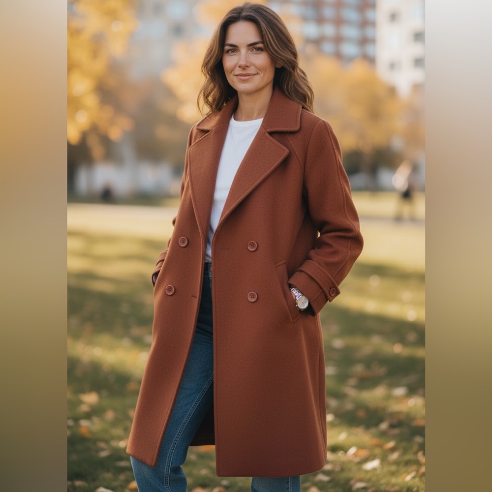 Women's Double-Breasted Brown Coat